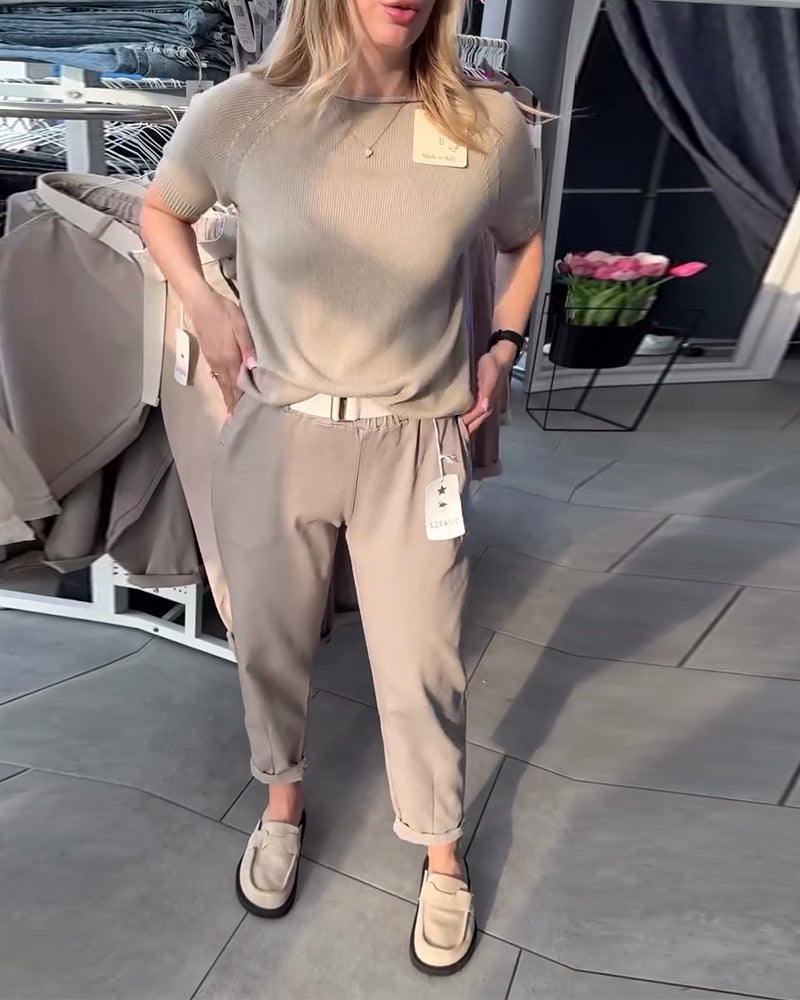 Pantalon Droit Femme Taille Élastique – Avec Ceinture