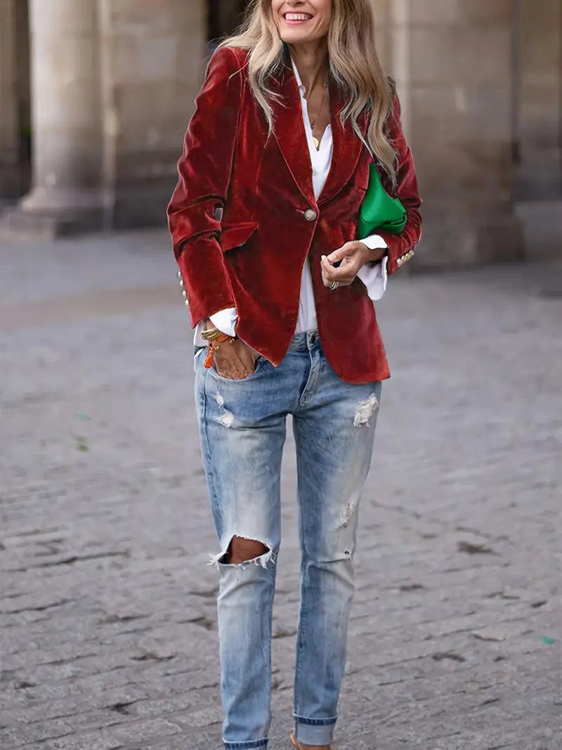 Blazer Femme en Velours – Boutons Dorés