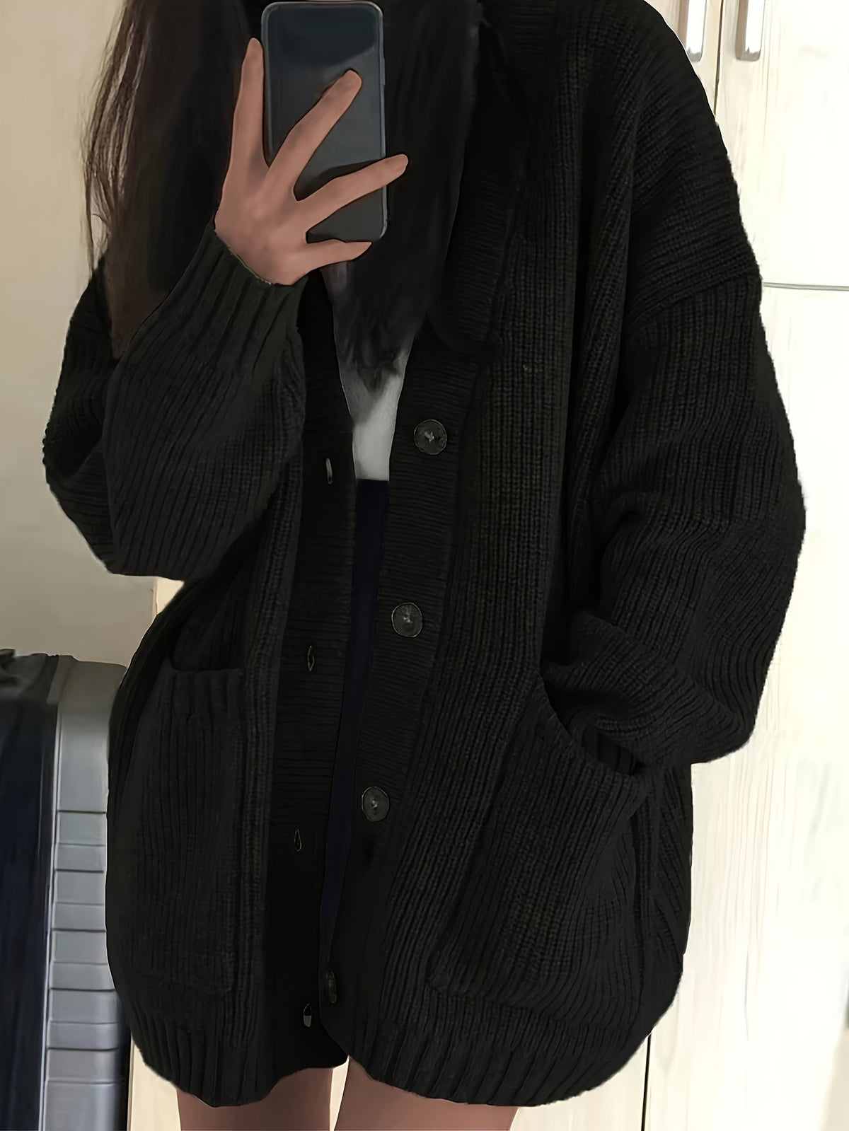 Gilet Femme Oversize En Grosse Maille – Poches Plaquées