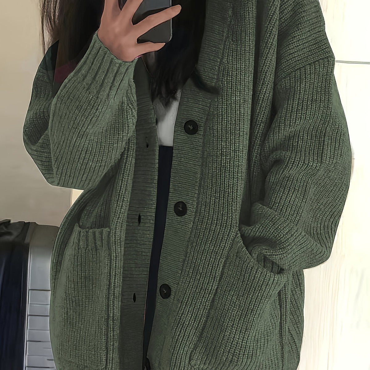 Gilet Femme Oversize En Grosse Maille – Poches Plaquées