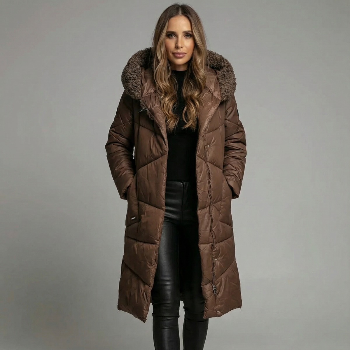 Parka Longue Femme Rembourrée – Capuche Fausse Fourrure
