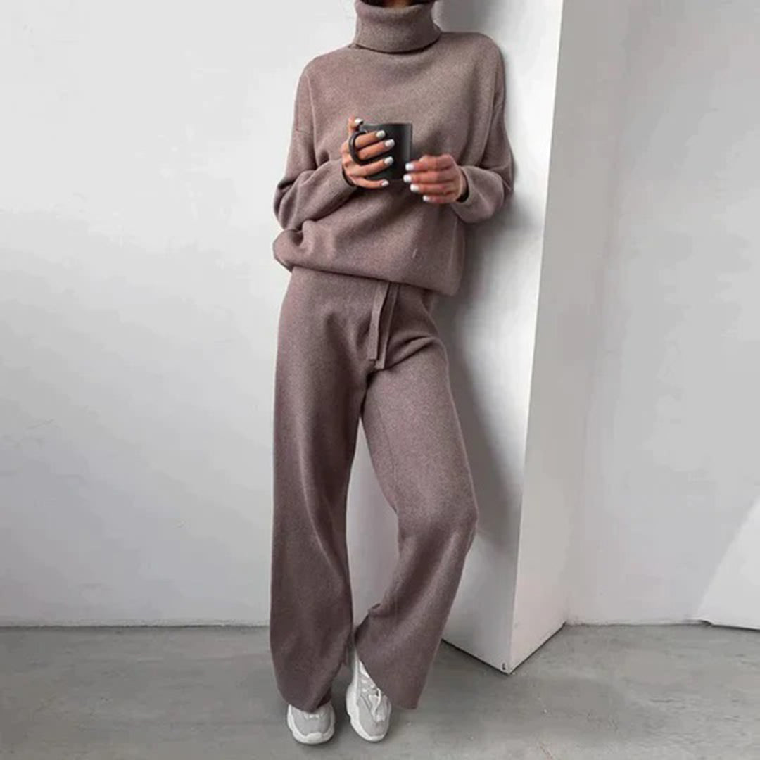 Ensemble Femme En Maille – Col Roulé Et Pantalon Large