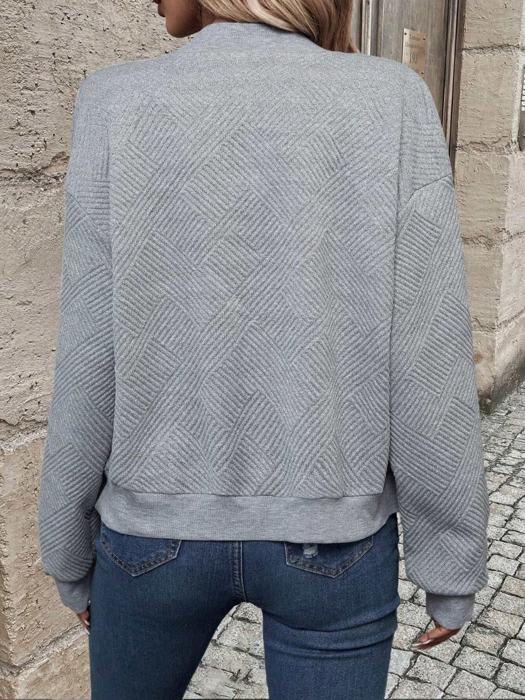 Blouson Bomber Femme Texturé Géométrique – Col Rond