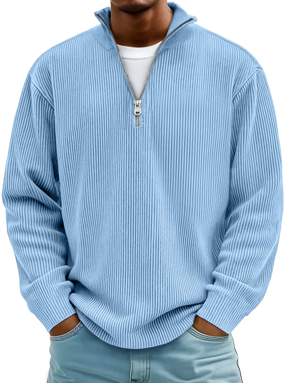 Pull Camionneur Homme En Maille Côtelée – Demi-Zip