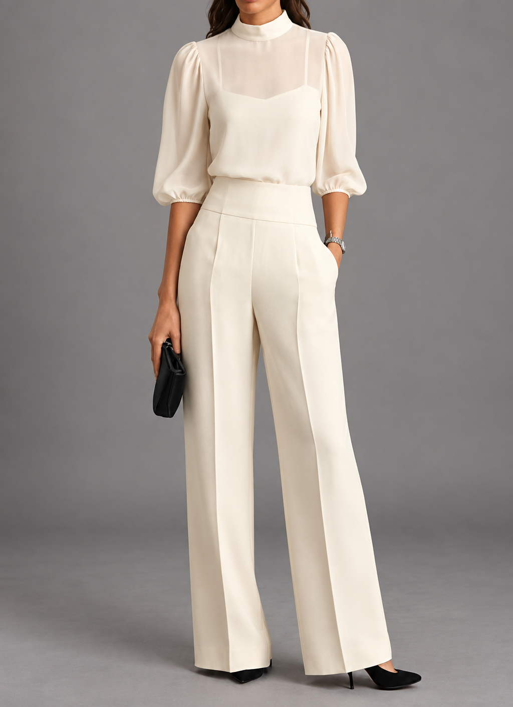 Ensemble Trois Pièces Femme – Gilet, Top Et Pantalon Large