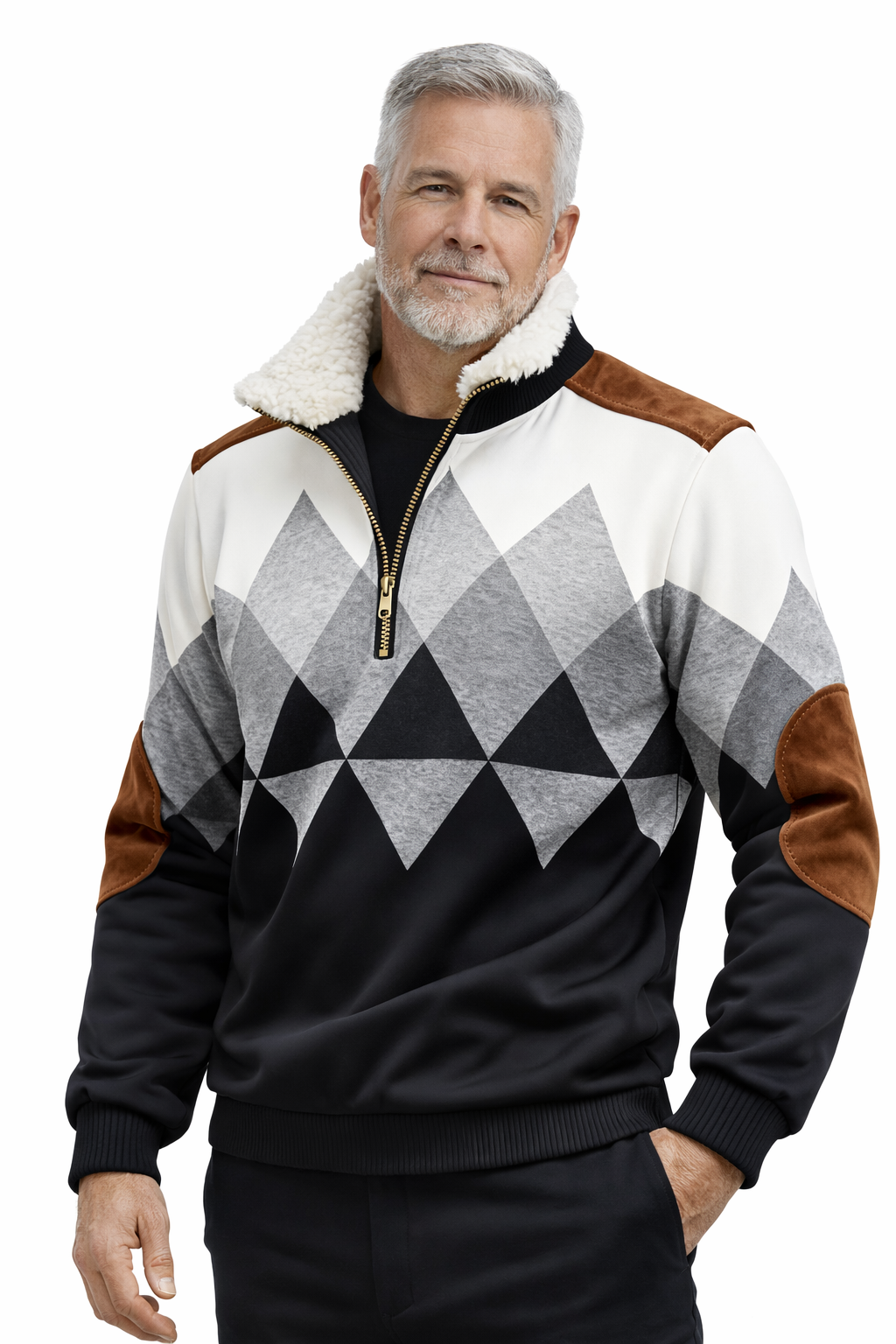 Pull Homme Col Camionneur Zippé – Motif Losanges