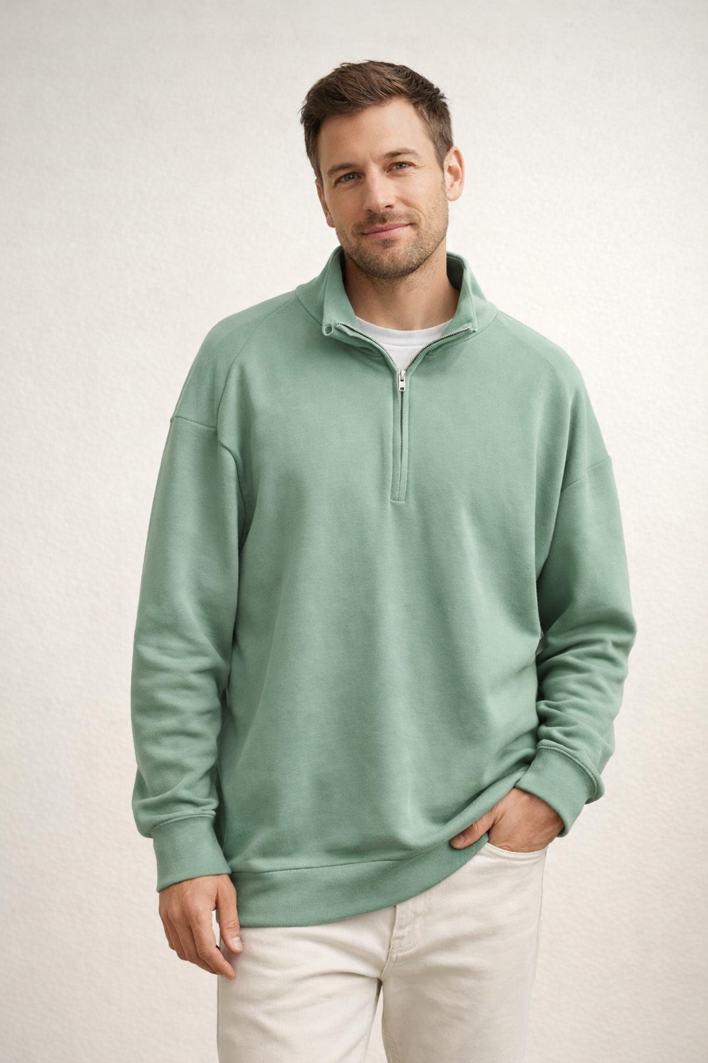 Sweat Homme Demi-Zippé – Col Montant
