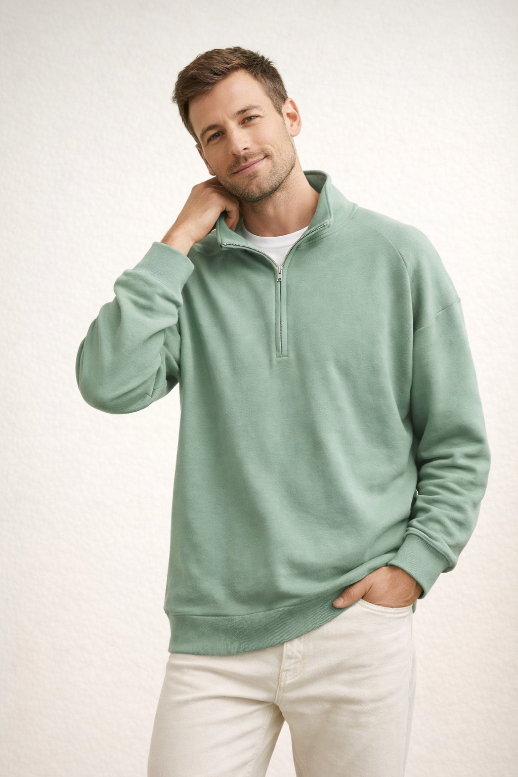 Sweat Homme Demi-Zippé – Col Montant