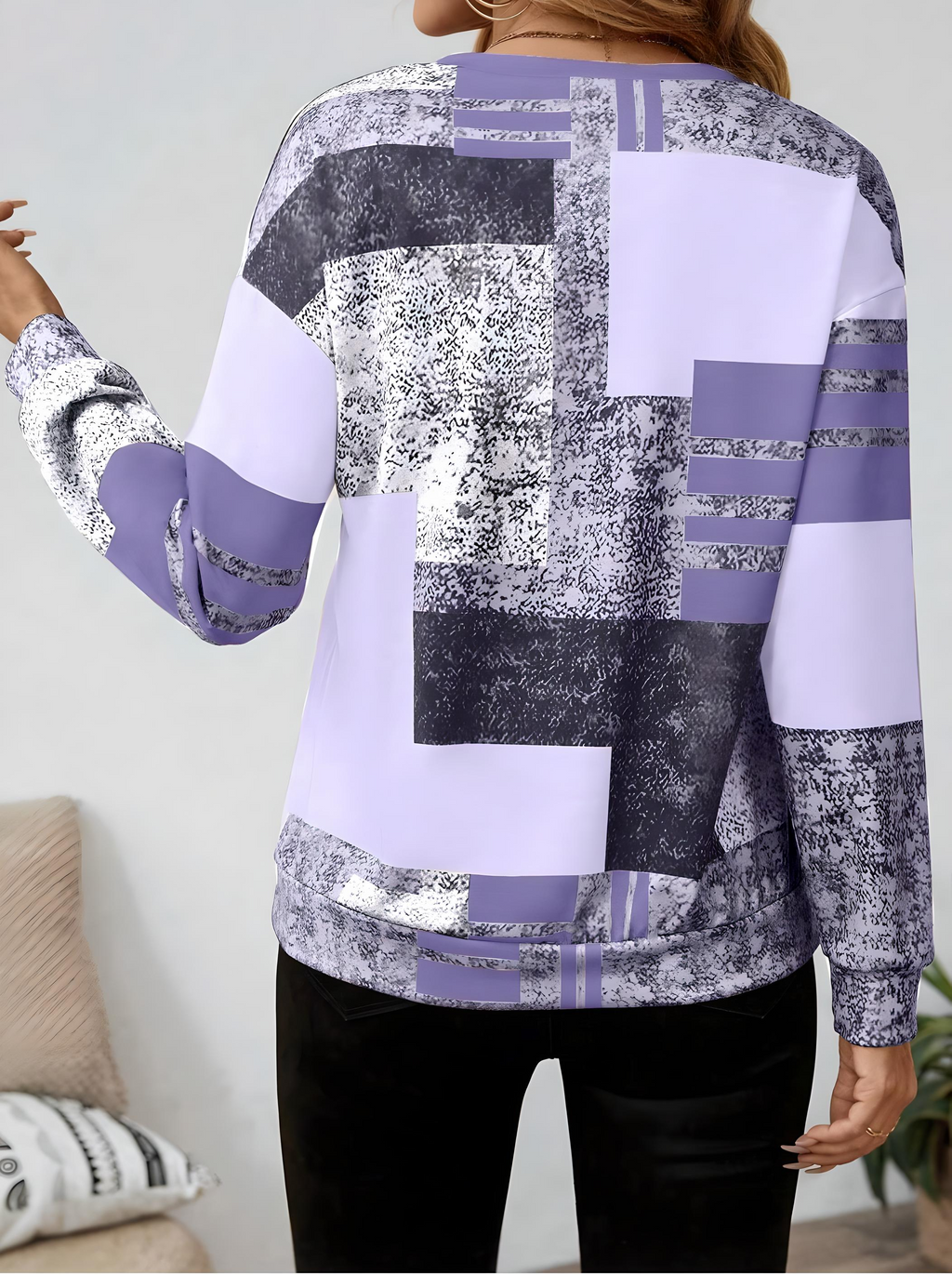Sweat Femme Demi-Zip Imprimé Géométrique – Style Vintage
