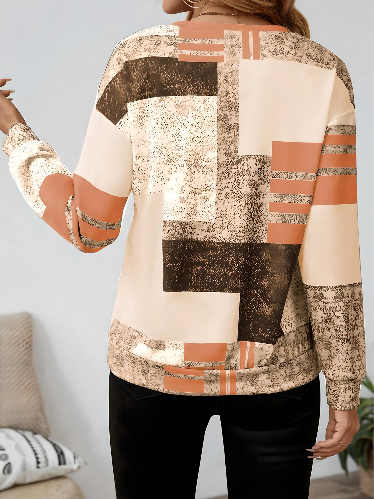 Sweat Femme Demi-Zip Imprimé Géométrique – Style Vintage