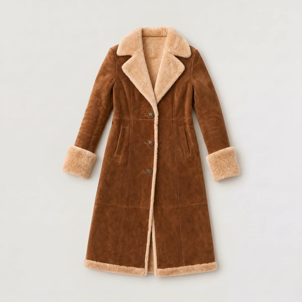 Manteau Long Femme Effet Daim Doublé Sherpa – Boutonné