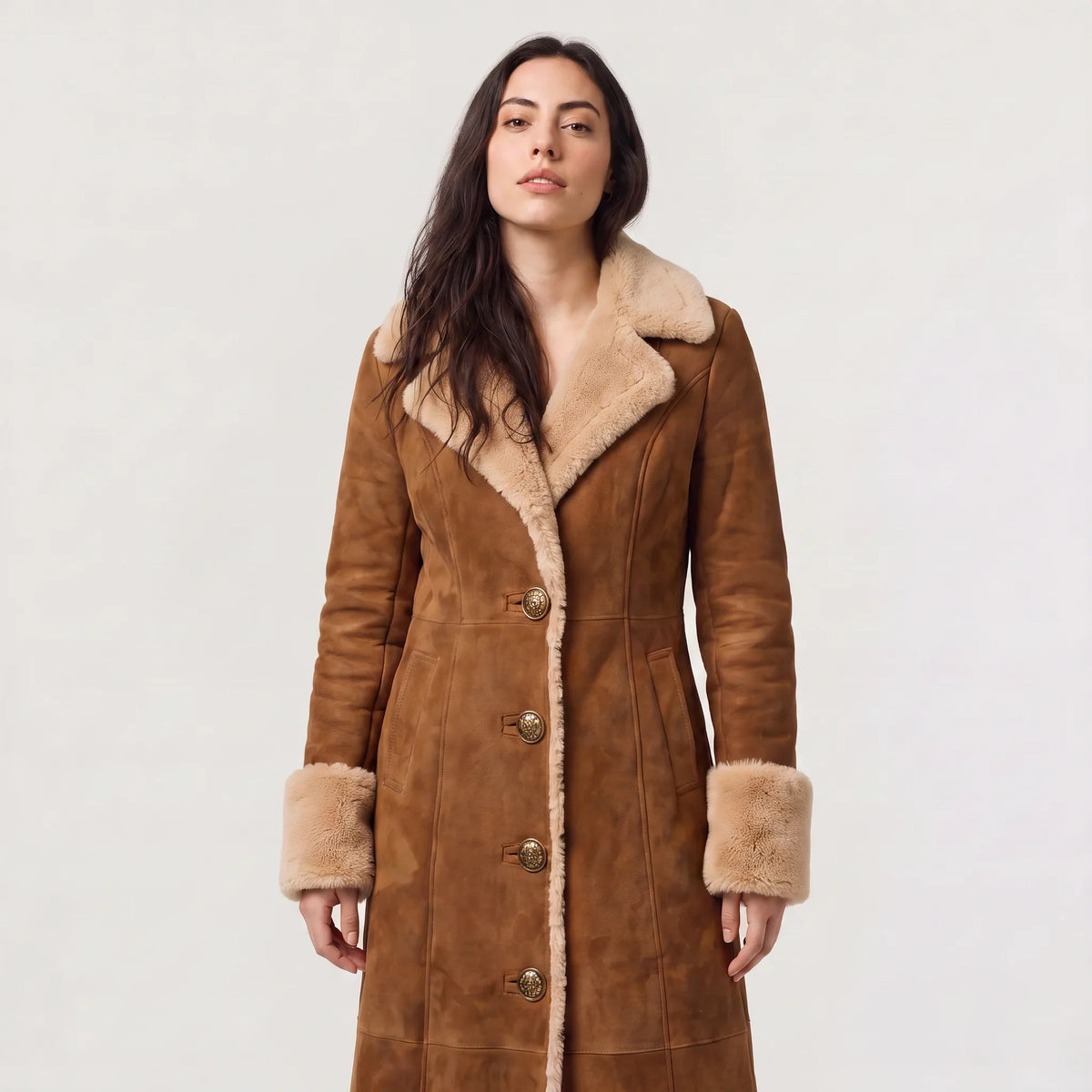 Manteau Long Femme Effet Daim Doublé Sherpa – Boutonné