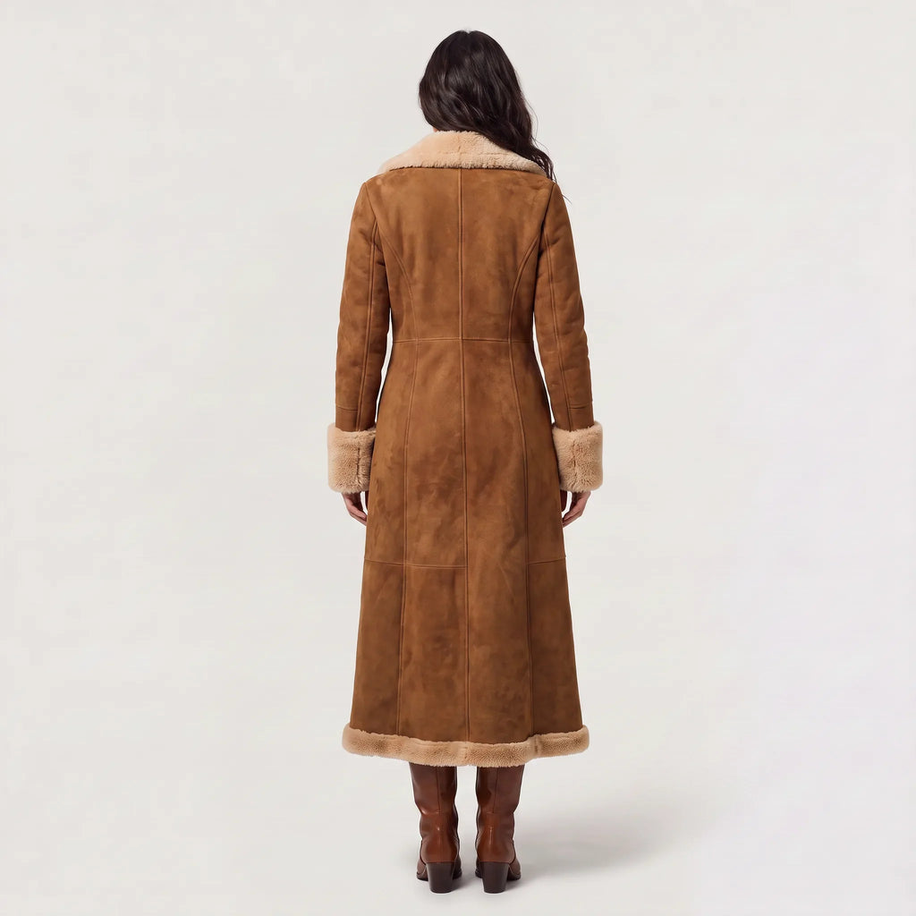 Manteau Long Femme Effet Daim Doublé Sherpa – Boutonné