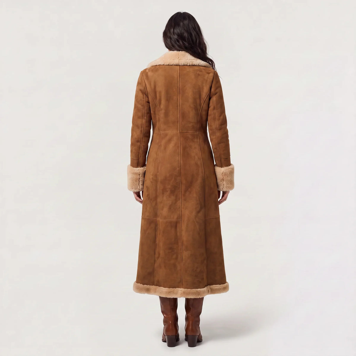 Manteau Long Femme Effet Daim Doublé Sherpa – Boutonné