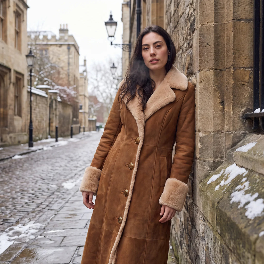 Manteau Long Femme Effet Daim Doublé Sherpa – Boutonné