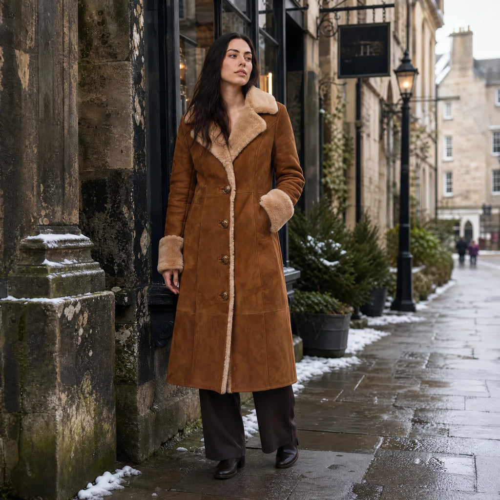 Manteau Long Femme Effet Daim Doublé Sherpa – Boutonné