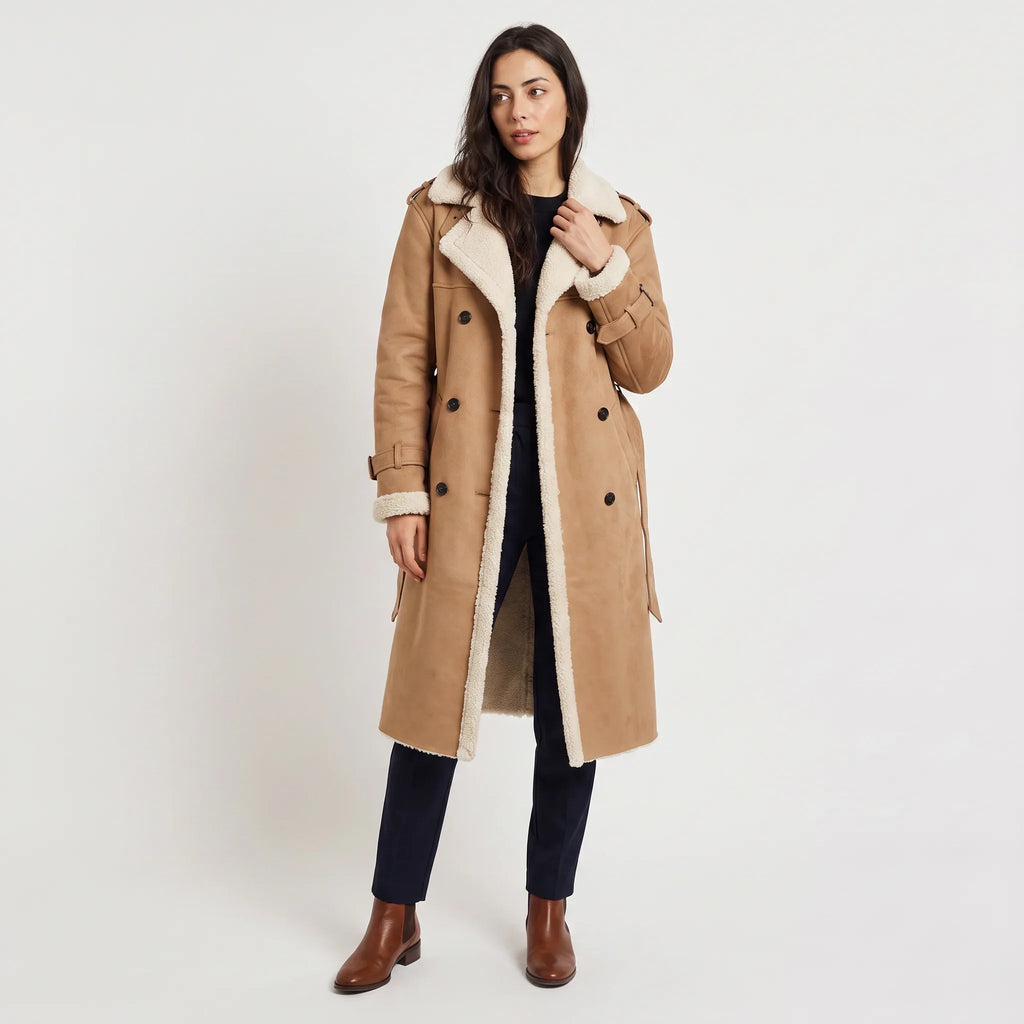 Manteau Long Aviateur Femme Doublé Sherpa – Ceinturé