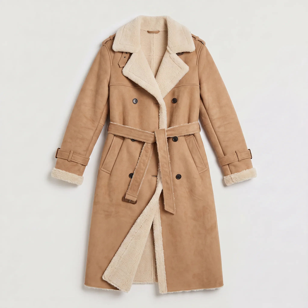 Manteau Long Aviateur Femme Doublé Sherpa – Ceinturé