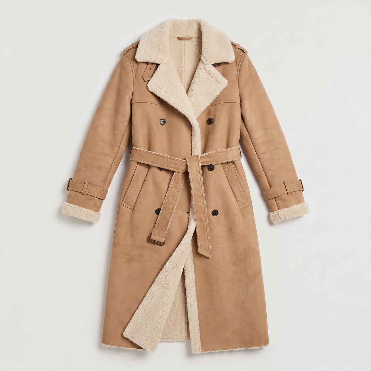 Manteau Long Aviateur Femme Doublé Sherpa – Ceinturé