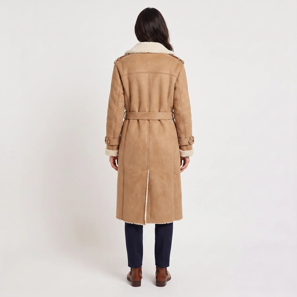 Manteau Long Aviateur Femme Doublé Sherpa – Ceinturé