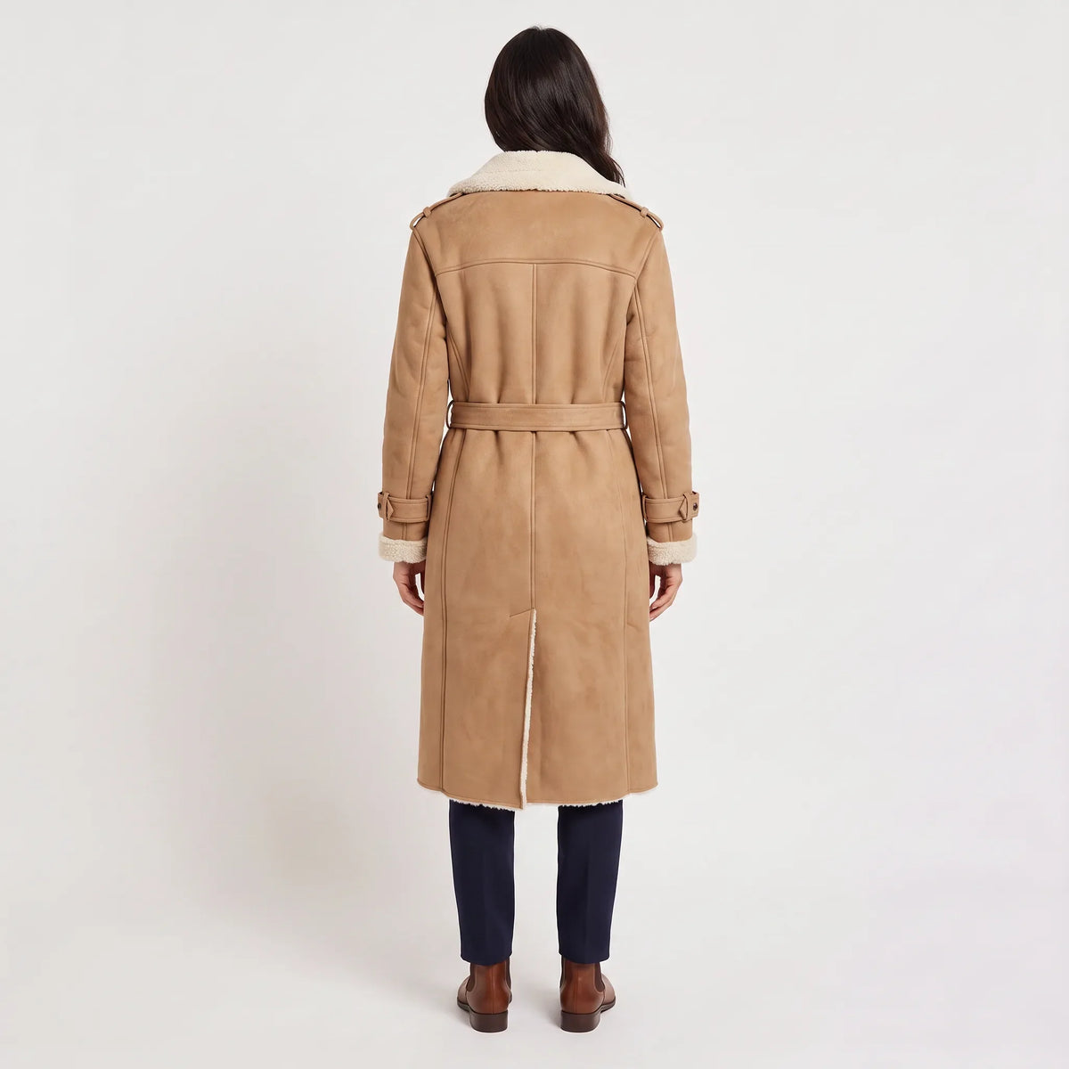 Manteau Long Aviateur Femme Doublé Sherpa – Ceinturé
