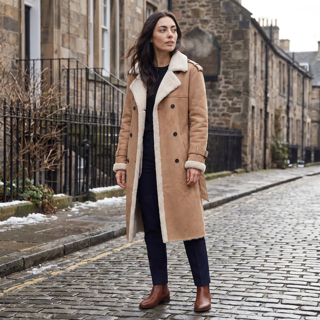 Manteau Long Aviateur Femme Doublé Sherpa – Ceinturé