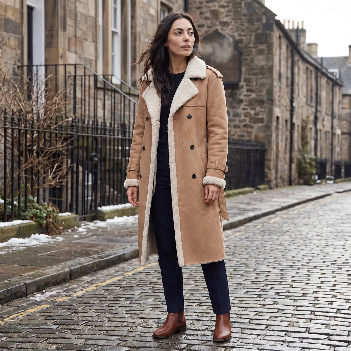 Manteau Long Aviateur Femme Doublé Sherpa – Ceinturé