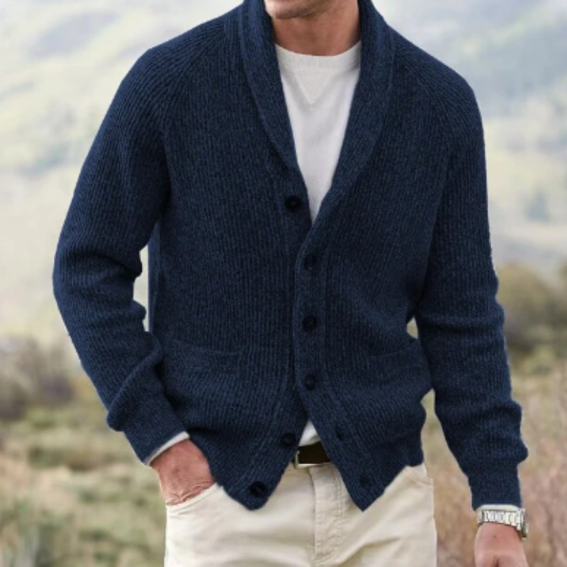 Gilet Homme En Maille Côtelée – Col Châle