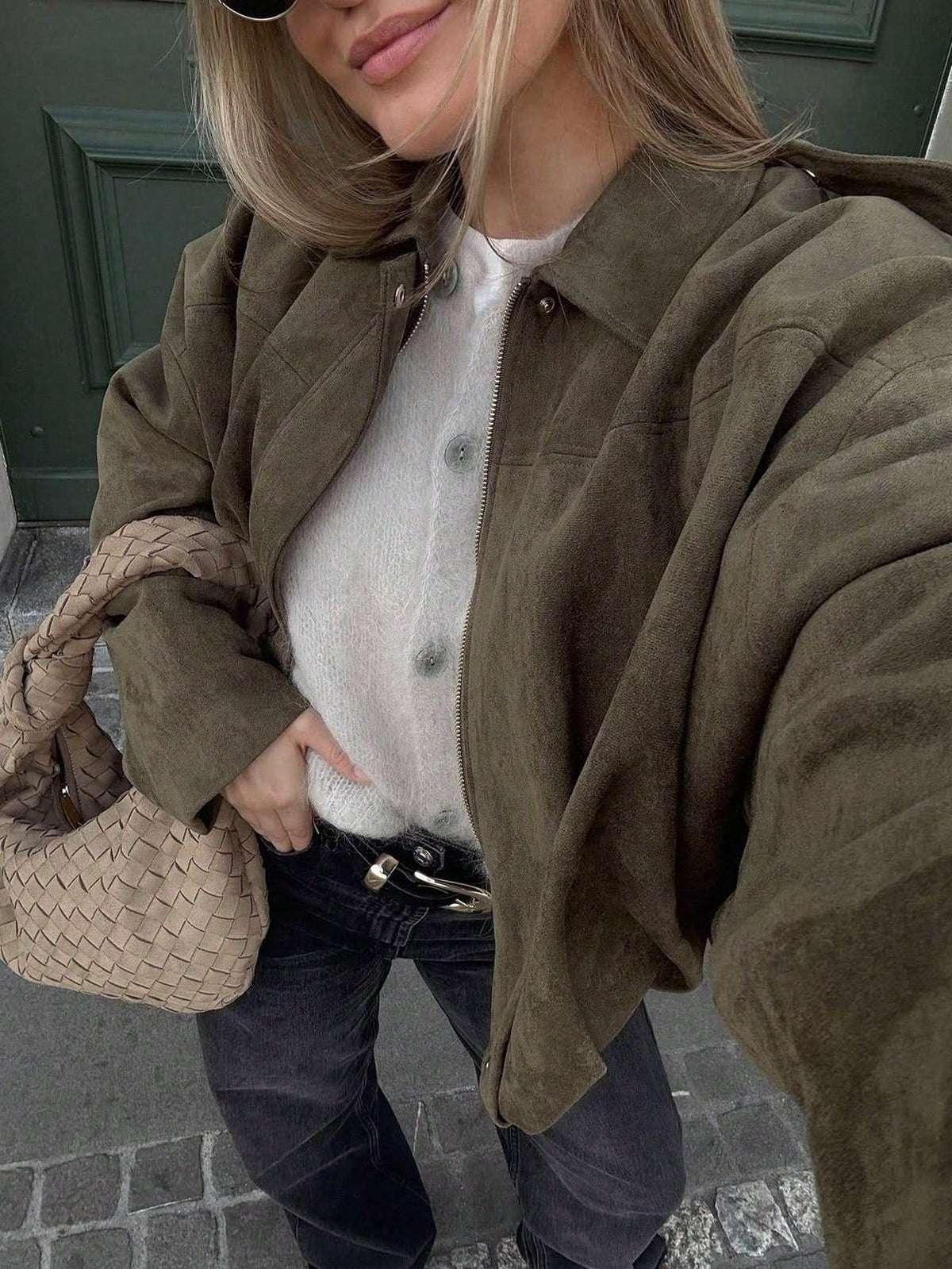 Blouson Bomber Femme Oversize En Suédine – Col Montant