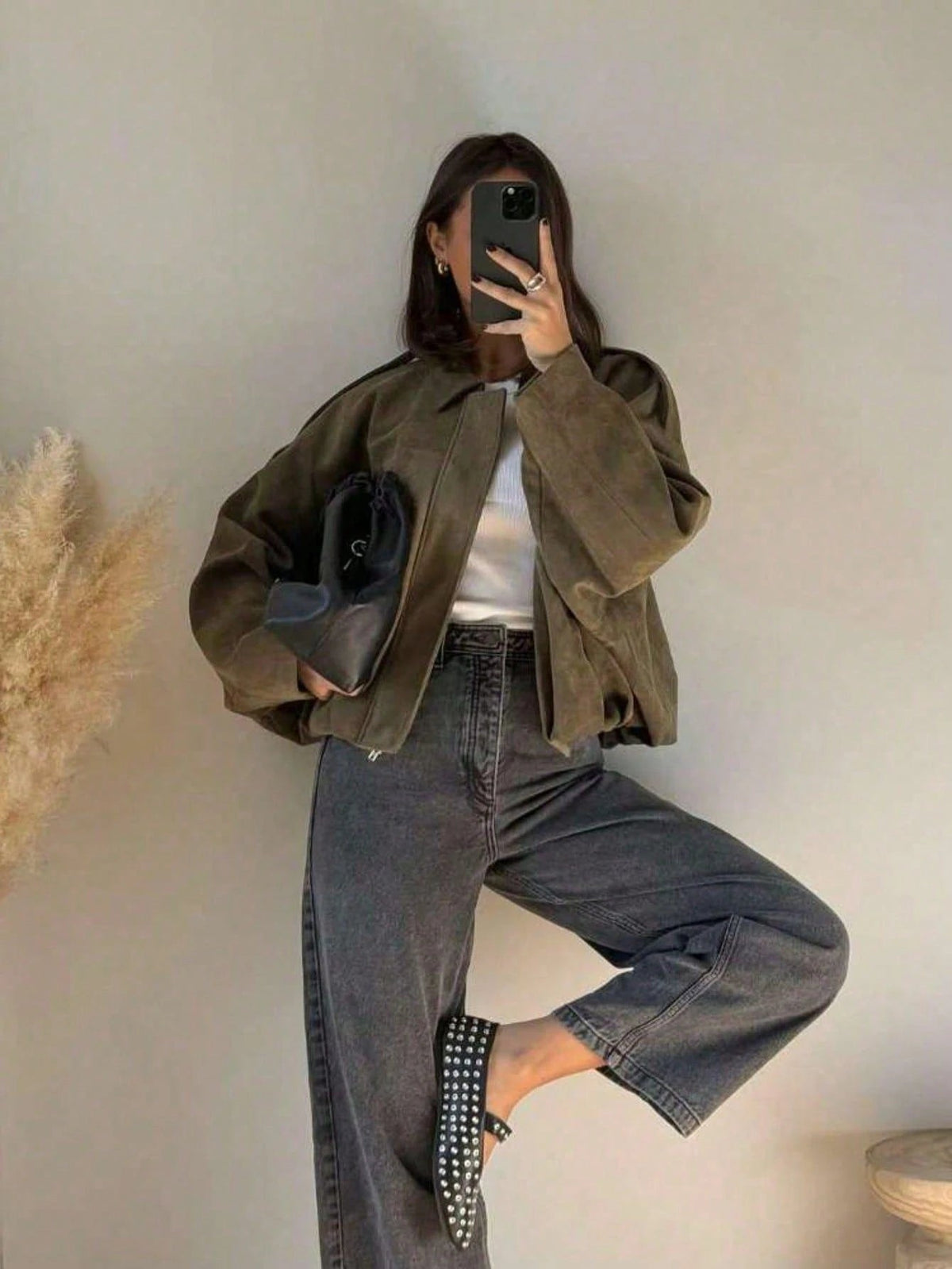 Blouson Bomber Femme Oversize En Suédine – Col Montant