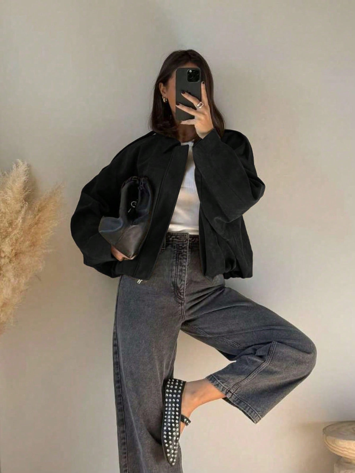 Blouson Bomber Femme Oversize En Suédine – Col Montant