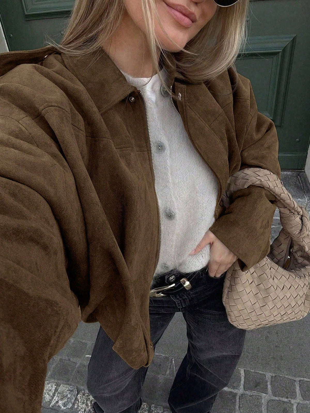 Blouson Bomber Femme Oversize En Suédine – Col Montant