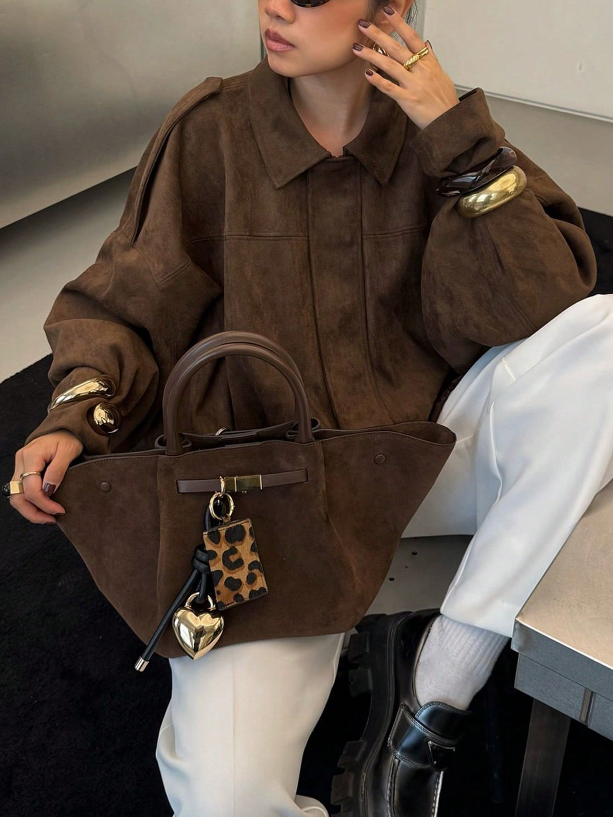 Blouson Bomber Femme Oversize En Suédine – Col Montant