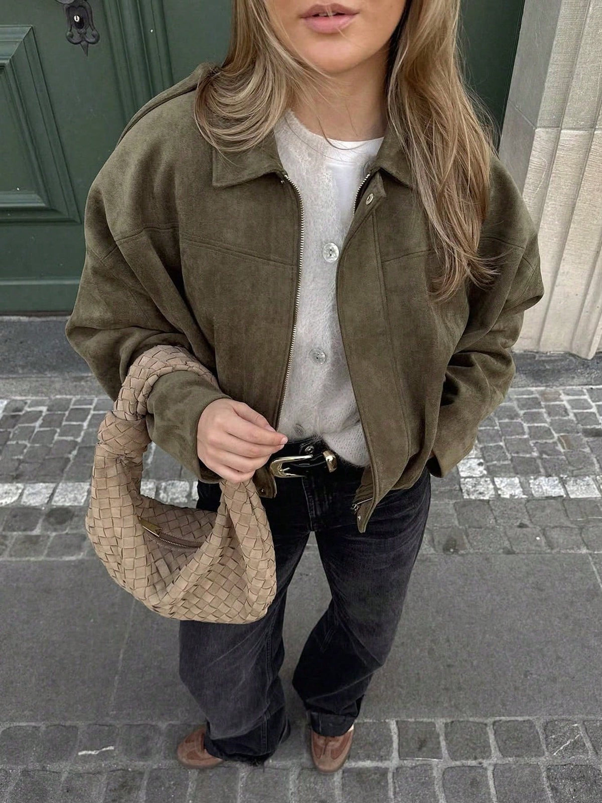 Blouson Bomber Femme Oversize En Suédine – Col Montant