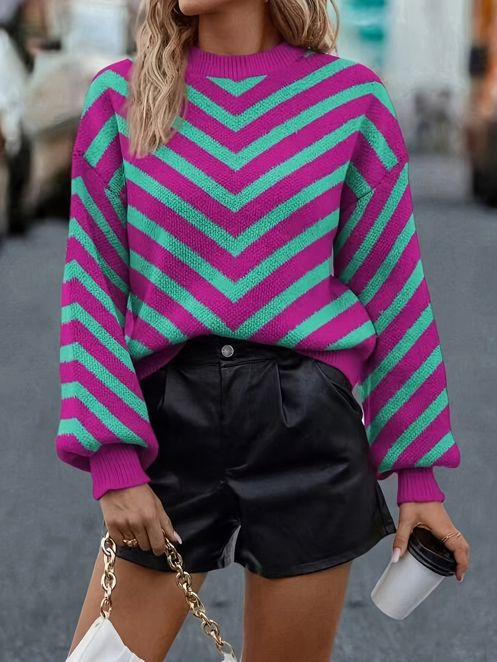 Pull Femme En Maille À Chevrons
