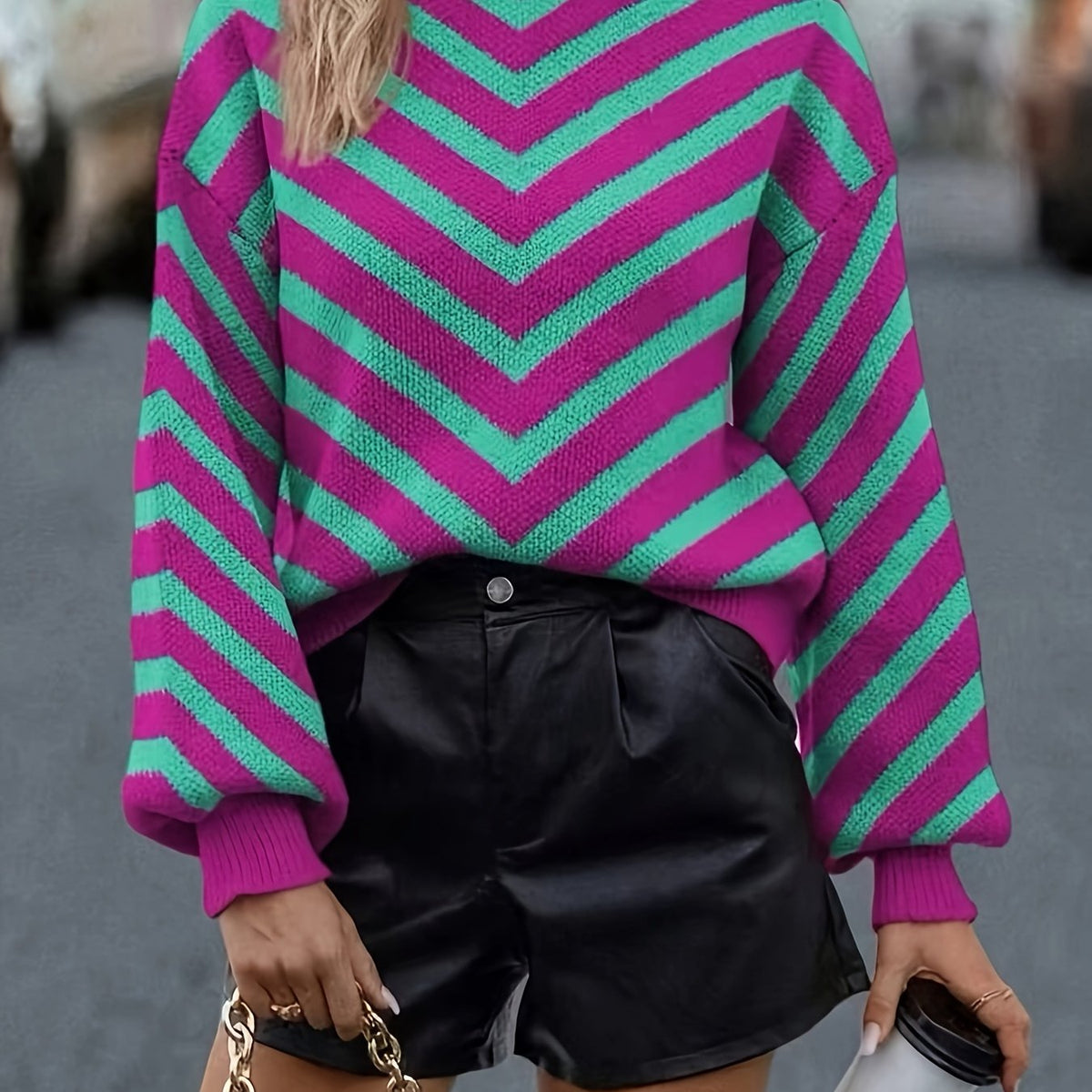 Pull Femme En Maille À Chevrons