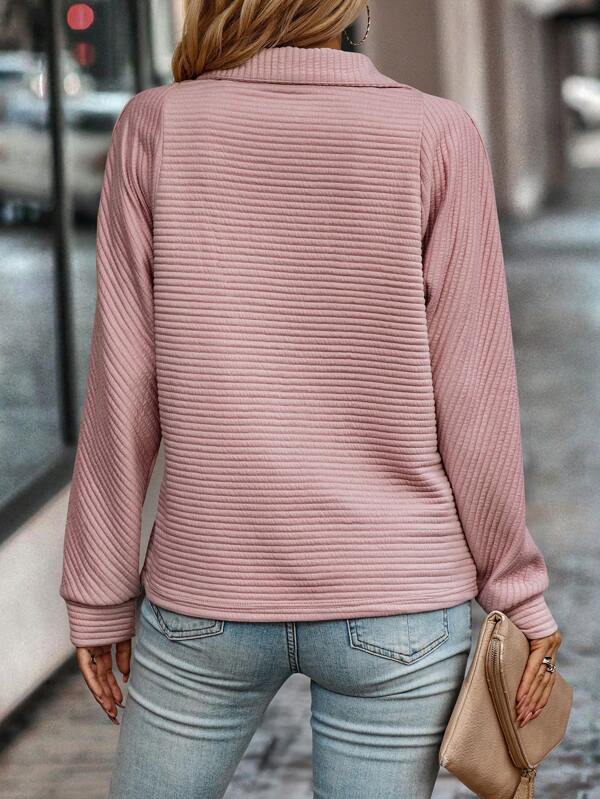 Pull Femme Demi-Zip En Maille Côtelée – Col Montant