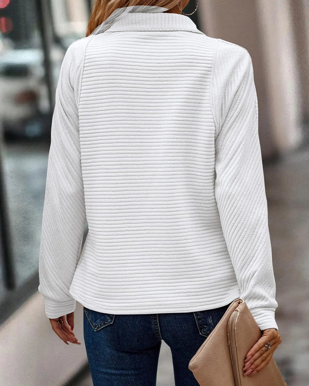 Pull Femme Demi-Zip En Maille Côtelée – Col Montant