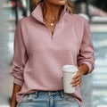 Pull Femme Demi-Zip En Maille Côtelée – Col Montant