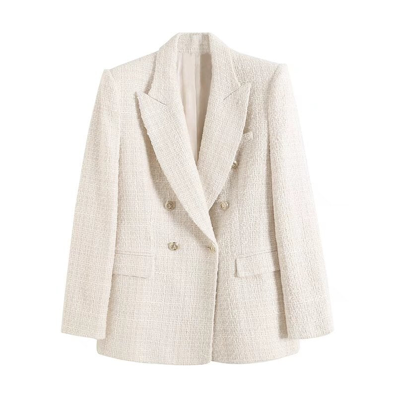 Blazer Femme Croisé Effet Tweed – Col À Revers