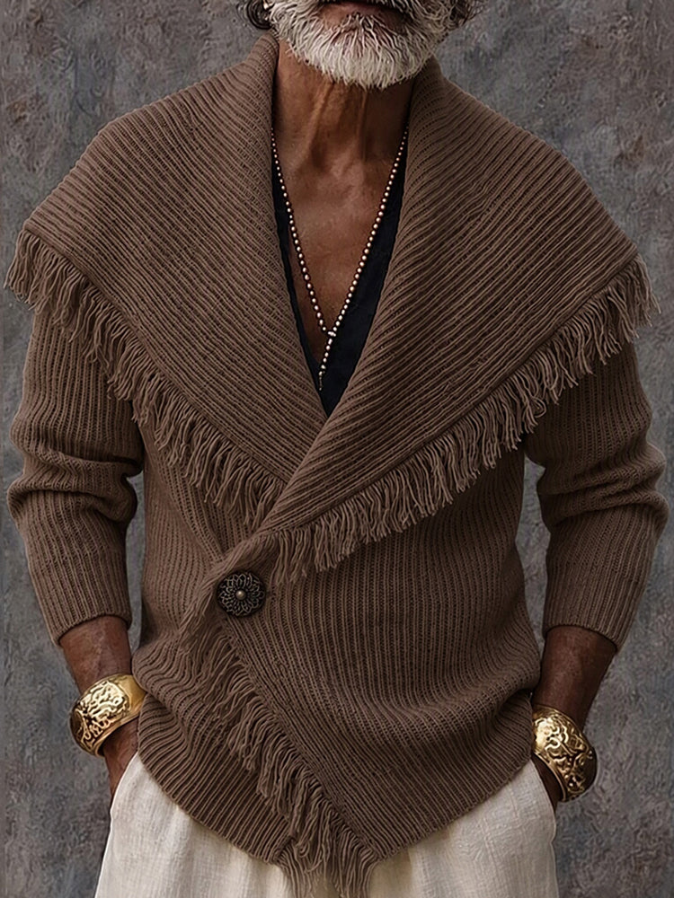 Gilet Homme En Maille Épaisse À Franges – Col Châle