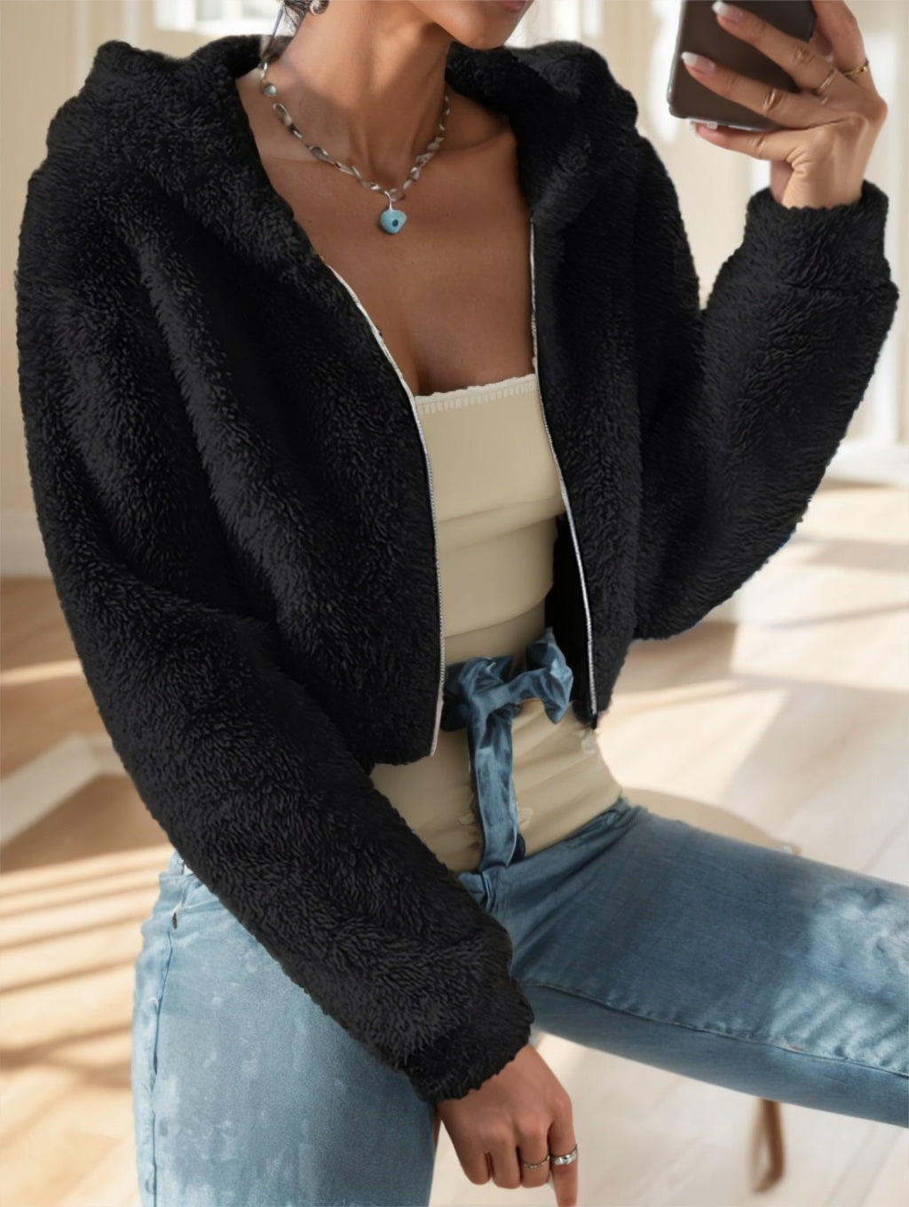 Sweat À Capuche Femme Zippé En Polaire Teddy
