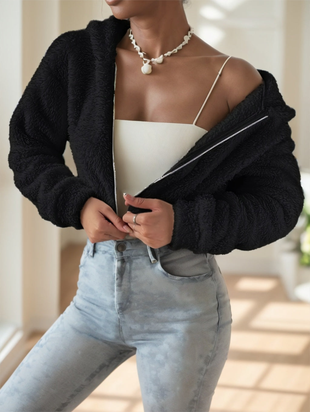 Sweat À Capuche Femme Zippé En Polaire Teddy