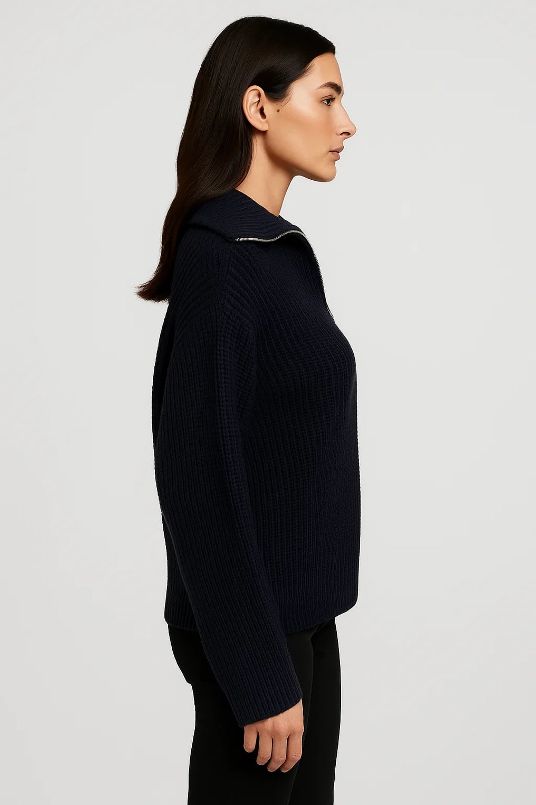 Pull Femme En Maille Gaufrée – Col Montant Zippé