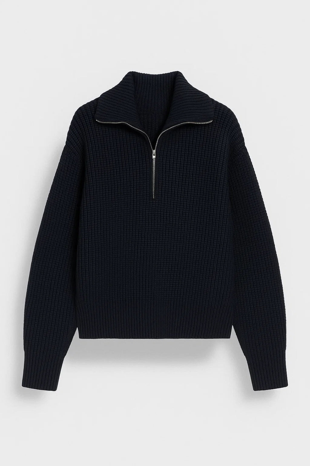 Pull Femme En Maille Gaufrée – Col Montant Zippé