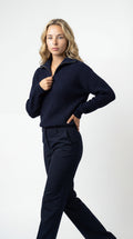 Pull Femme En Maille Gaufrée – Col Montant Zippé