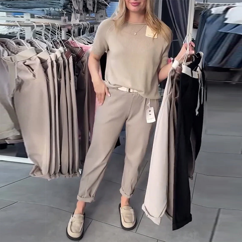 Pantalon Droit Femme Taille Élastique – Avec Ceinture
