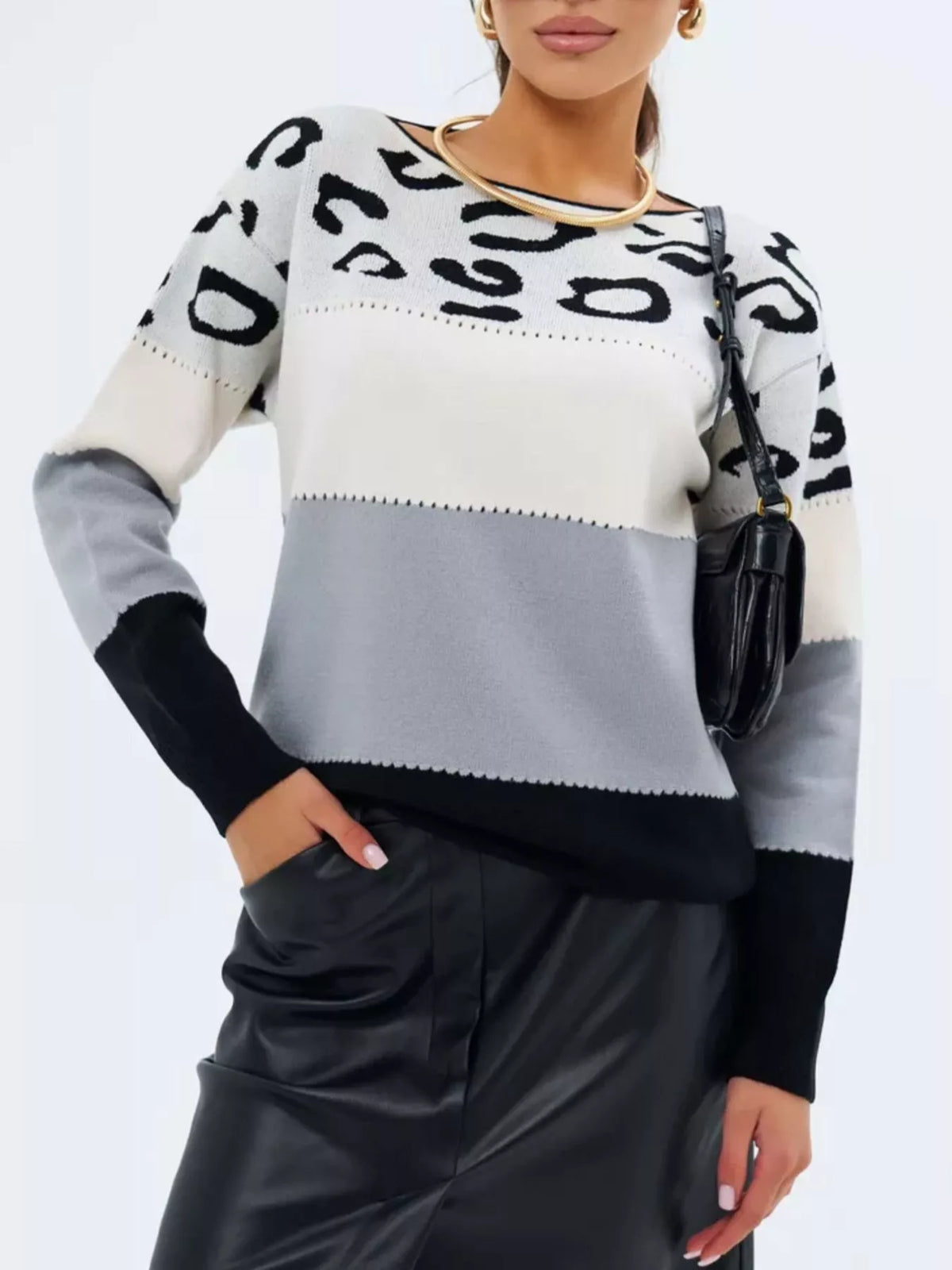 Pull Femme Grande Taille Color Block – Imprimé Léopard