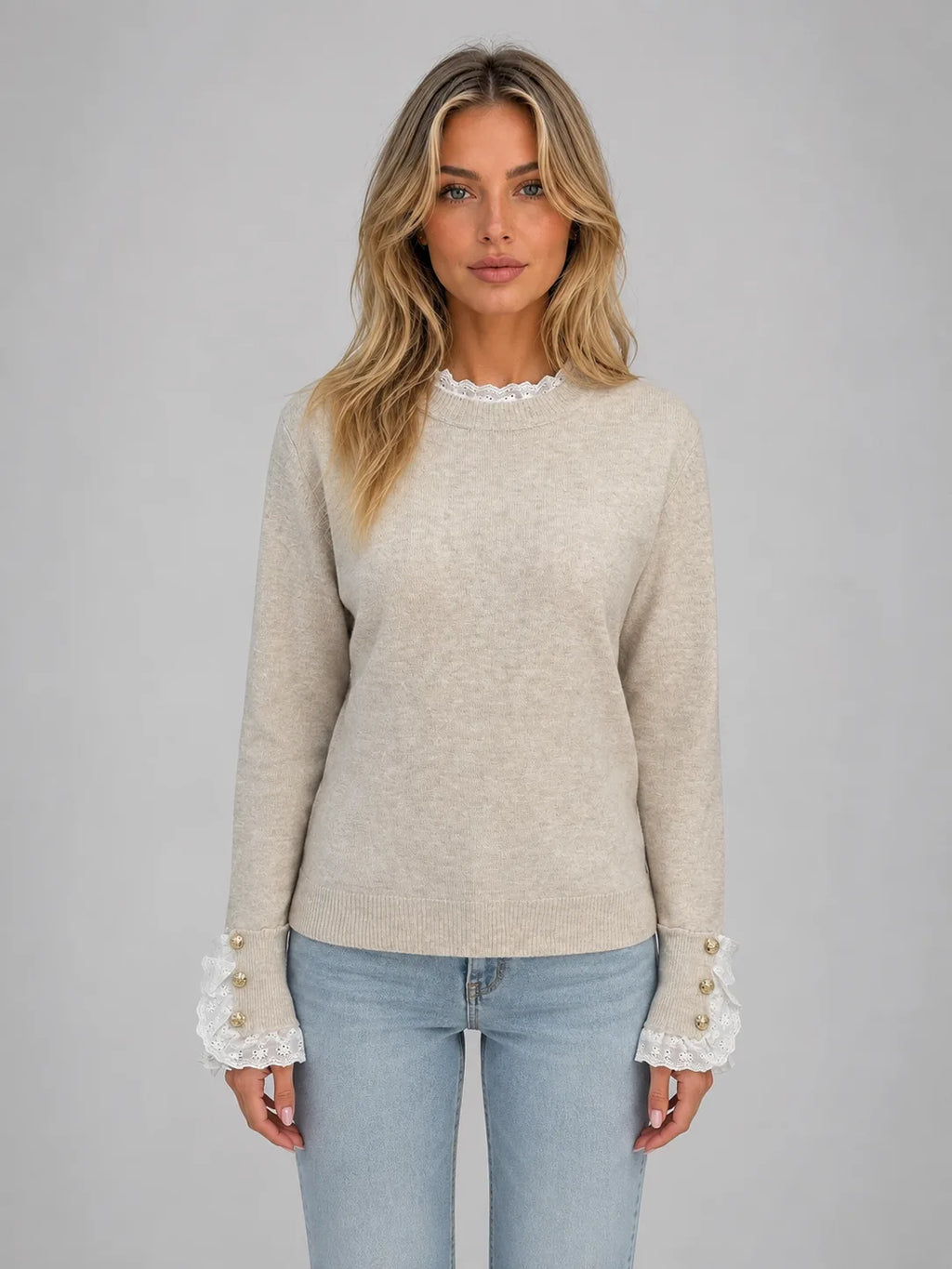 Pull Femme En Maille Avec Dentelle – Col Rond