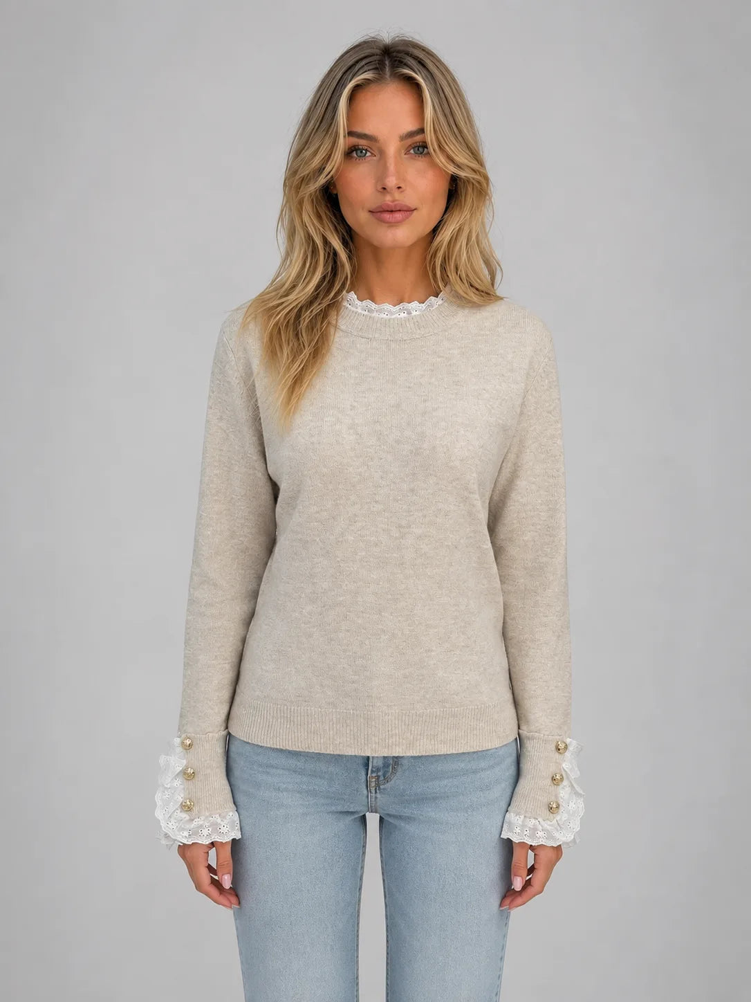 Pull Femme En Maille Avec Dentelle – Col Rond